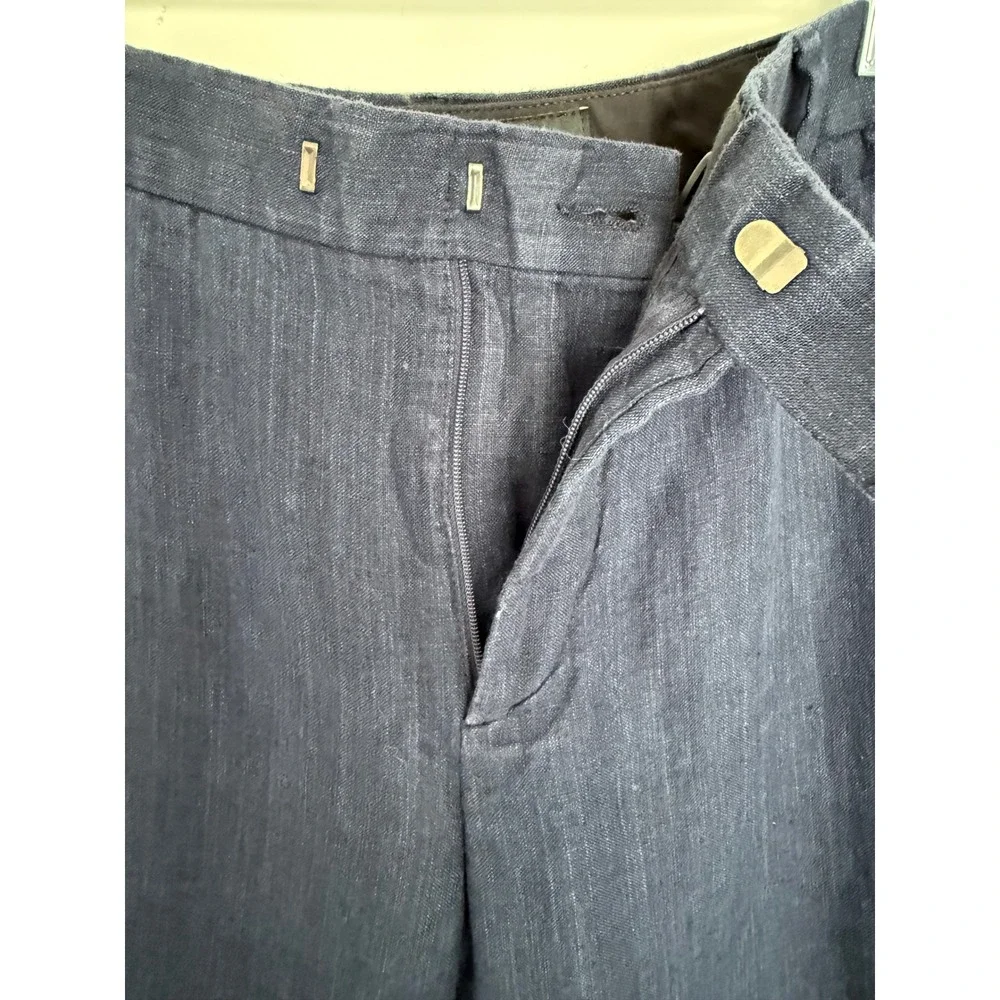 H&M Womens Slim Fit Linen Trousers Summer Pants 33R Navy Blue